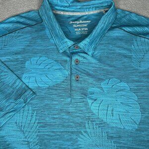 Tommy Bahama Polo Shirt Mens 3XLB Blue IslandZone Tropical Golf Palm Leaf